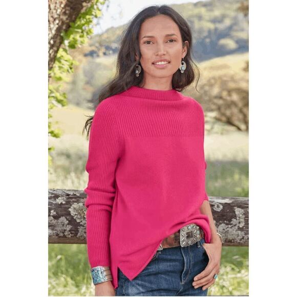 NWOT Sundance Vibrant Pink Kimia 100% Cashmere Funnel Neck Sweater Women's Small - Picture 1 of 11